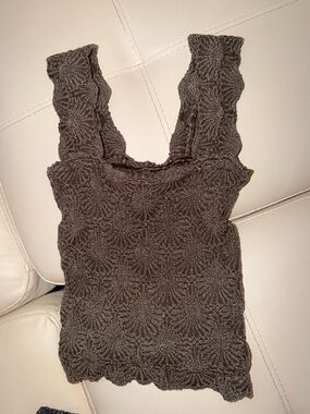 Textured Crochet-Style Tank Top in Dark Brown
